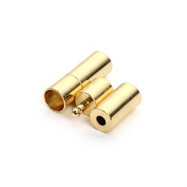 Linsoir beads Strong Cylinder Bayonet Push Clasps Brass Cord Ends for 3mm Round Leather Cord Buckle Mating Connectors Gold Plated Pack of 20