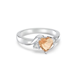 Seiyang Heart Shape November Birthstone Ring 925 Sterling Silver Created Citrine Promise Ring Birthday Jewellery Gifts for Women Size P