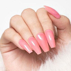 Glossy Pink Press On Nails Short,WOOYAS Gel Polish Fall Fake Nails Medium Coffin,Opaque Reusable 24PCS False Nail Kit, 12Sizes with Nail Glue and Nail Sticks, mothers day gifts for mom