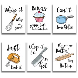Funny Colorful Kitchen Wall Art Prints Kitchenware with Sayings Unframed Farmhouse Home Office organization Signs Bar Accessories Decorations, 6 Set, white house Deco Kitchen Decor (8"x10") (Colorful)