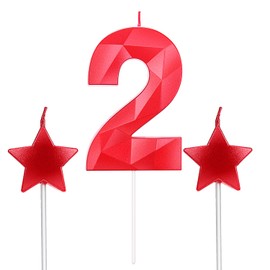 Number 2 Candles and Star Heart Birthday Candles 2.76 Inch for Birthday Cakes Decorations Wedding Anniversary Celebration Number 21 22 23 24 25 26 27 28 29(Red,2)