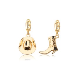 BEKECH Cowgirl Cowboy Hat Boots Earrings Western Cowboy Hat Boots Dangle Earrings Country Cowgirl Jewelry Horse Lover Gift (gold)