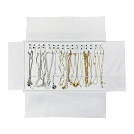 UnionPlus Travel Jewelry Roll, Faux Leather Necklaces Organizer Bag, Elastic Band and Anti-winding, White