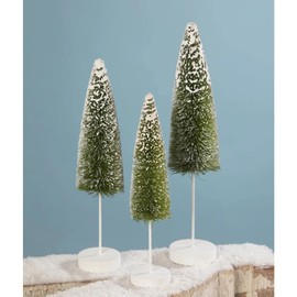 Bethany Traditional Christmas Snow Covered Green Bottle Brush Tree, Set of 3