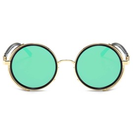 Dollger Steampunk Vintage Retro Round Sunglasses Metal Circle Frame Green Lens and Gold Frame UV400 Protection