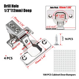 BESTEEL 4 Pack 1/2 inch Overlay Soft Close Cabinet Door Hinges for Kitchen Cabinet Hinge, 100 Degree Opening Angel, Stainless Concealed Kitchen Cabinets Hinge Self Closing with Mounting Screws &Manual