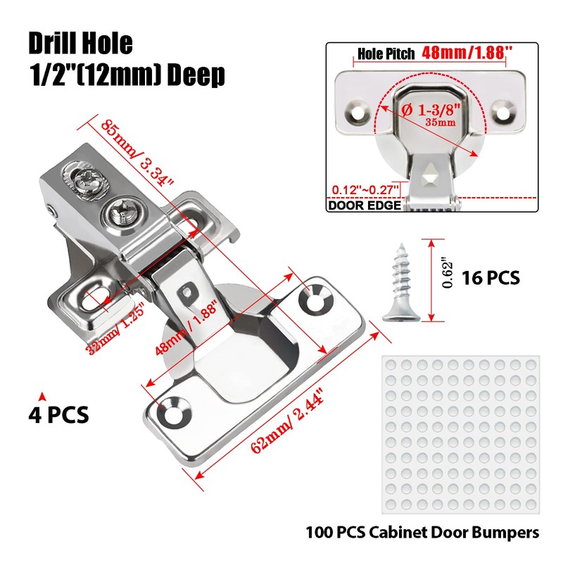 BESTEEL 4 Pack 1/2 inch Overlay Soft Close Cabinet Door