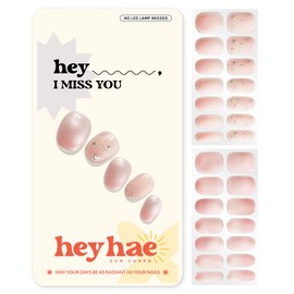 heyhae Heyhae Semi Cured Gel Nail Strips | No LED Lamp Needed | Glitter, Pink, Spring | Easy Apply & Remove, Salon Quality | Includes 28 Strips, 1 Prep Pads, Nail File & Wooden stick - Hey, I Miss You