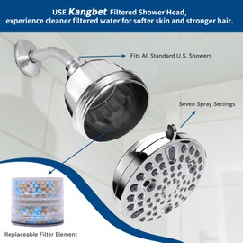 Kangbet High Pressure Filtered Shower Head,Shower Filtered Head- Reduce Impurities for Healthier Scalp, Protect Colored Hair, Reduce Dandruff,Soothe Dry Skin（4.7 Inch Polished Chrome）