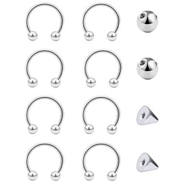 Besyvvin 16G Horseshoe Nose Ring Lip Piercing Ring 1.2 mm Piercing Nose Septum Lip Eyebrow Helix Tragus Silver 8 mm