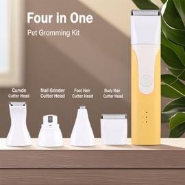 ZOESEEK 4-in-1 Dog Clippers for Grooming Dog Scissors Beauty Suit, Low-Noise Claw Trimmer, Rechargeable, Cordless Nail Grinding Razor, Suitable for Cats, Dogs and Other Small Pets (Yellow)