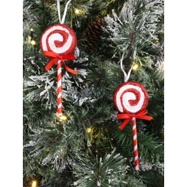 Toyland® Pack of 4-14cm Red & White Glitter Candy Cane Style Lollipop Tree Decorations - Christmas Hanging Ornaments