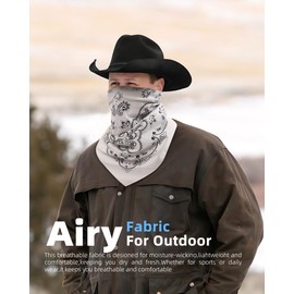 Hymeiluely 27.5 Inches Western Bandana Scarf With Leather Scarf Buckle, 100% Cotton Paisley Pattern Neck Scarf for Men Cowboy Scarves (White)