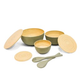 PEFSO Bamboo Salad Bowl Set for Mother's Day 2024: Wooden Lid, Spoon & Forks in Set - Different Size Storage Set, Mixing Bowl for Serving Salads, Fruits with Utensils Set for Kitchen