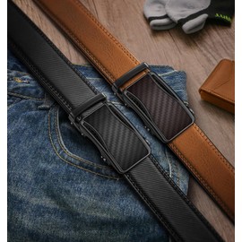 KEMISANT Mens Ratchet Belt 2 Units, Sliding Belt For Mens Dress Casual Pant Shirts Oxfords 1 3/8",Size Adjustable(Black/Tawny,48"-56" Waist Adjustable)