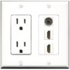 RiteAV - 15 Amp Power Outlet 2 Port HDMI 1 Port 3.5mm Decorative Wall Plate