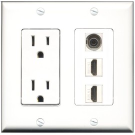 RiteAV - 15 Amp Power Outlet 2 Port HDMI 1 Port 3.5mm Decorative Wall Plate