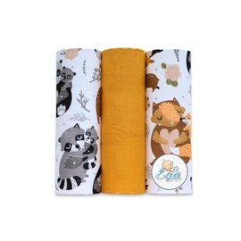 Eqa Kids Muslin Squares Set of 3 Muslin Squares and Leaves Mustard Cotton