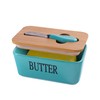 Blue Ceramic Butter Dish with Lid and Knife for Countertop,