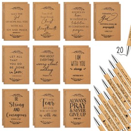 Fuutreo 40 Pcs Christian Gift Bible Verse Prayer Journals Bible Pens Inspirational Religious Notebook Mini Scripture Pocket Notepad for Church Pastor Christmas Men Women Sunday School (Classic Style)