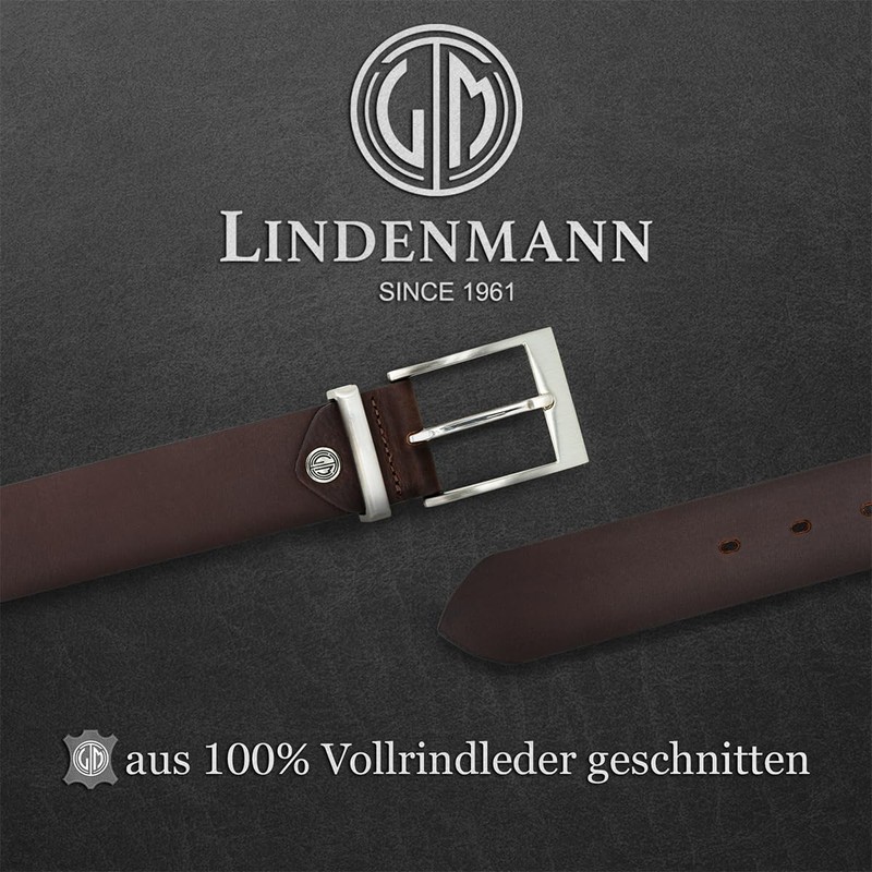 LINDENMANN Men's Leather Belt, Cowhide Belt, XXL, Dark Brown, brown