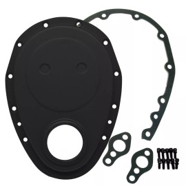 PartsKing Small Block Chevy Black Aluminum Timing Chain Cover KIT for  283 327 350 400