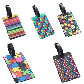 LanSenSu Luggage Tags, 5 Pcs, Multicolor, Rectangular, PVC Rubber, Small (5cm x 8.5cm), Travel Bag, Suitcase Identify Labels