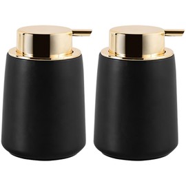 Soap Foaming Dispenser, 12 oz Ceramic Foaming Dispenser, 2 Pcs Matte Black and Gold Toothbrush Holder and Container, Refillable Liquid Hand Soap Jar, for Essential Oil, Lotion Dispenser with Pump