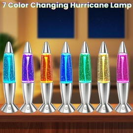 HURODEN Tornado Lamp, 14-Inch Twister Hurricane Light Glitter Motion Light 7 Colors Touch Changing Night Light Relaxing Table Lamp for Home Bedroom Office Decoration Lighting Decor (Silver)
