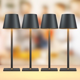 4 Pack Rechargeable Table Lamp - Cordless LED Lamp with 6000mAh Battery Operated LED Desk Lamp, Portable Table Light Outdoor for Dinner Patio Restaurant Bar Bedroom Coffee Shop Night Light(Black)