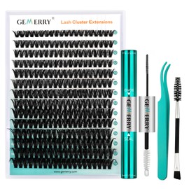 GEMERRY Individual Eyelash Set 50D Cluster Eyelashes 0.07 D Crul 10-18 mm Clusters Individual Eyelash Glue and Applicator DIY Cluster Eyelash Extension Set (50D-0.07D-10-18 mm Set)