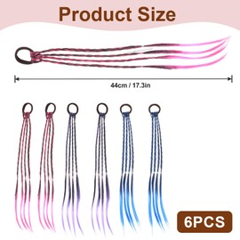 YUXIANLB 6 Stück farbige Zöpfe Haarverlängerungen mit Gummibändern Crazy Hair Day-Zubehör für Mädchen Gummibänder Haarverlängerungen Pferdeschwänze geflochtene Haare Zubehör synthetische Haarteile