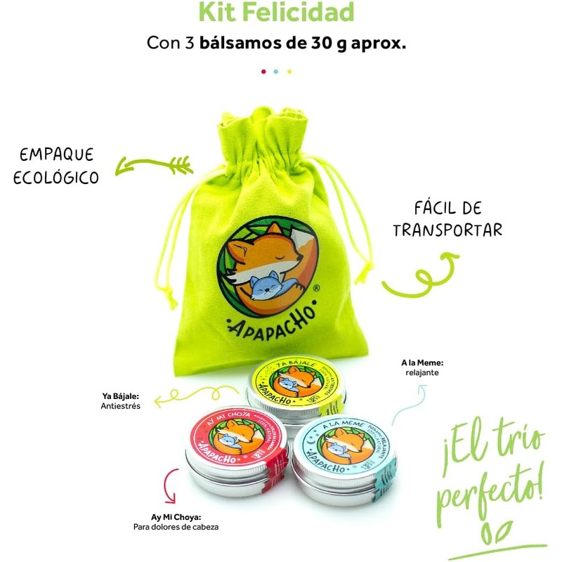 Apapacho Bálsamos Kit Felicidad 3 bálsamos de 30gr c/u