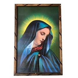 Virgen Dolorosa Imagen Cuadro Rustico De Madera 36"x24", Our Lady of Sorrows Wooden Rustic Frame, New