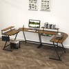 SHW Vista L-Shape Desk with Monitor Stand, Walnut