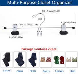 Cocomaya 13 Inch Black Heavy Duty Add-on Stackable Metal Hanger for Trousers Pants Skirt with Extra Strong Clips Pack of 20