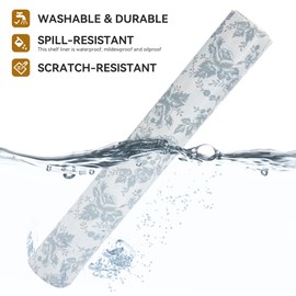 RAY STAR Shelf Liner, 12 Inch x 10 Feet Non Adhesive Silver Printed Floral Kitchen Cabinet Liner for Pantry Drawer Vanity, Strong Grip Non Slip Waterproof, Shelf Liners for Kitchen Cabinets Cupboard