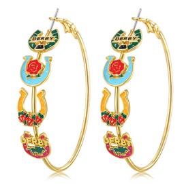 BVGA Kentucky Derby Earrings for Women Horseshoe Rose Horse Hoop Earrings Kentucky Derby Outfits Accessories Horse Racing Fans Jewelry Gifts (Style C)