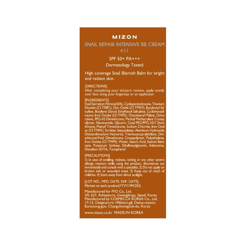 MIZON - Crema BB Reparadora de Caracoles Intensiva SPF 50+