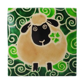Royal Tara Sheep Square Leather Purse St. Patrick's Day Irish Thematic Shamrock Celtic Hand-Painted Money and Coin Pocket 2.7'', Green