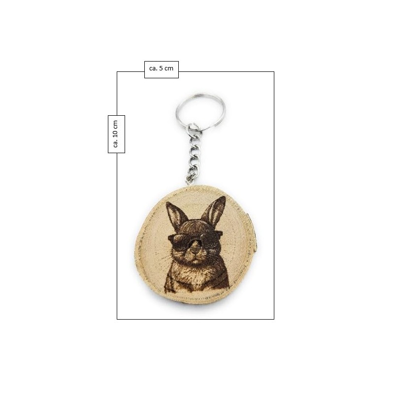 Promotech Cool Bunny Handmade Laser Engraved Single Piece Wooden Keyring,