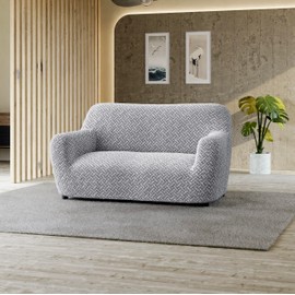 PAULATO BY GA.I.CO. Loveseat Slipcover - Oversized Chair Cover - Stretch Couch Cover - Cushion Love Seat Sofa Slipcovers - 1-Piece Form Fit Washable Protector - Microfibra Print - Venezia Grey