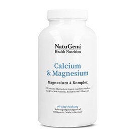 NatuGena Calcium & Magnesium, 300 mg Calcium und 200 mg Magnesium pro Tagesdosis, Magnesium-4-Komplex, Langeitversorgung, 300 Kapseln (2 Monats Packung)
