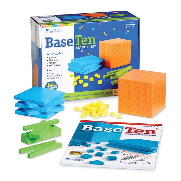 Learning Resources Brights! Base 10 Starter Set with Activity Guide Included - 100 Piece Set, Ages 6+ | 1+ Grade Math Teacher Supplies, Math Games for Kids, Math Learning Tools