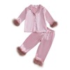 MAINESAKA Toddler Baby Girl Satin Pajamas Set Feather Trim Long