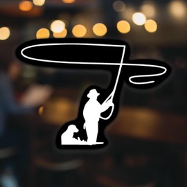 Fly Fishing Vinyl Decal | 5.5" White on Black | for Cars, Trucks, Windows, Laptops & More - KCD3367
