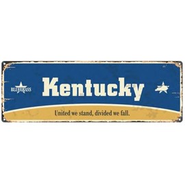 Welcome to US City Metal Wall Decor Kentucky Metal Tin Sign Decorative Plaque Farmhouse Country Home Decor 4" X 16"