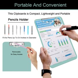 1 portapapeles A4, portapapeles de plástico con soporte para bolígrafos, tableros de clip de 8.5 x 11 pulgadas con clip de perfil bajo, lindo portapapeles colgante para suministros escolares de