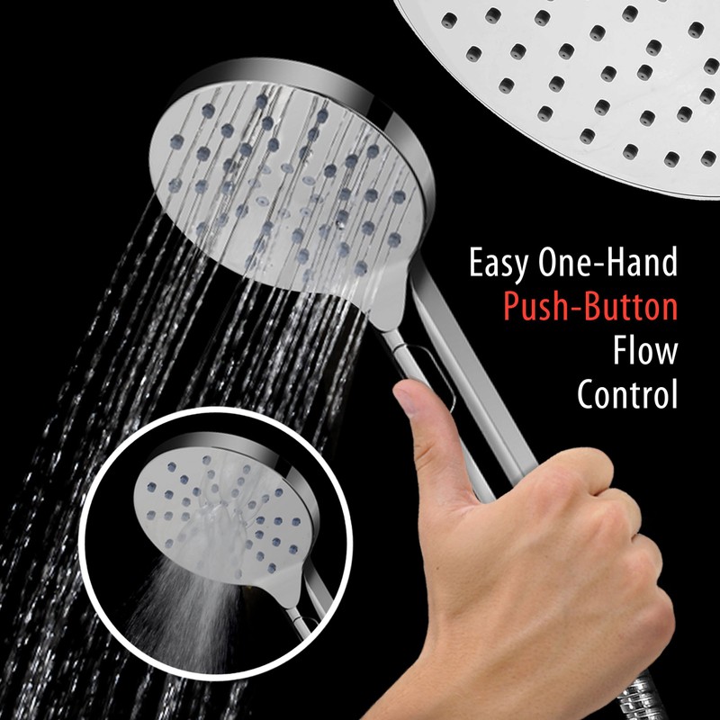 AquaSpa 6-inch Rain Shower Head/Handheld Combo. Convenient Push-Button Flow Control