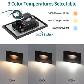 120V Dimmable LED Step Lights, 3000K/4000K/5000K, 12-Pack | Line Voltage 3.5W 175lm Landscape Lighting for Stairway Pathway Patio, Indoor Outdoor Wet Location, Aluminum ORB Finish